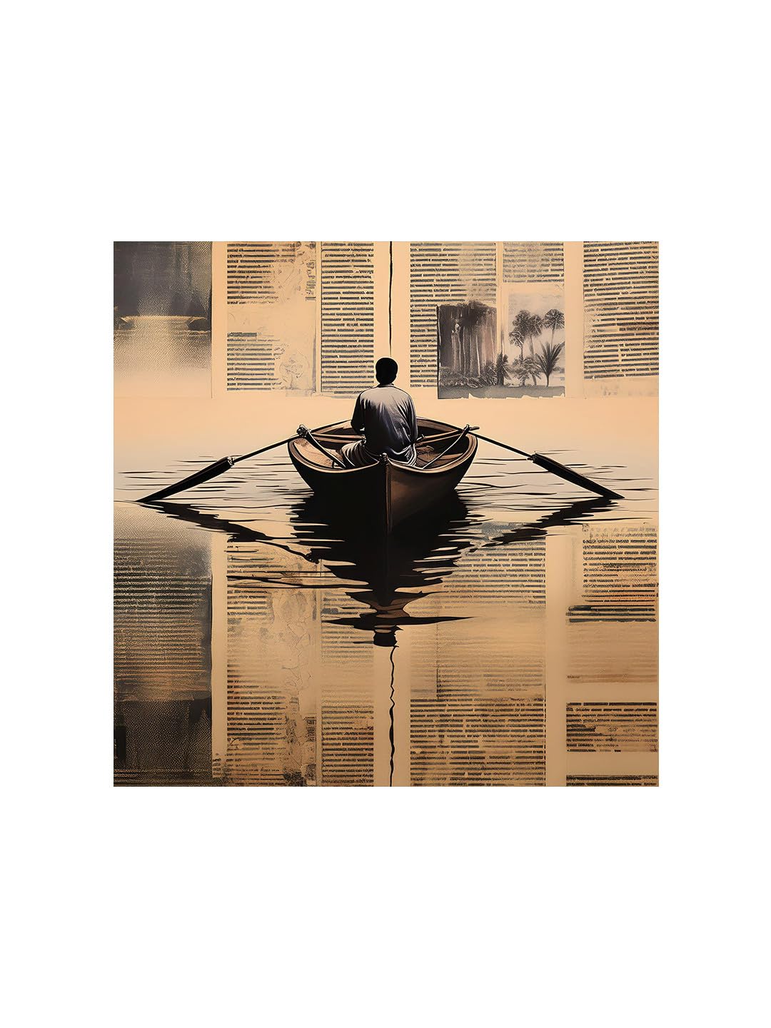 999Store Solitary Voyage: A Thoughtful Rowing Boat Canvas Painting Reflecting Artistic Introspection, Perfect For Symbolic Journ
